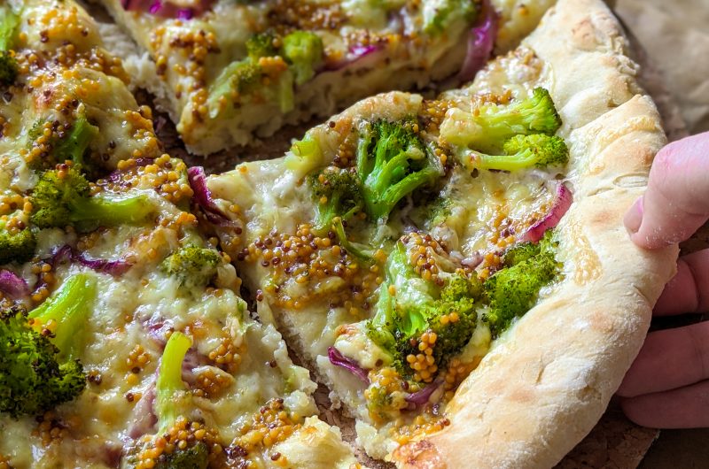 Vegan broccoli mustard pizza